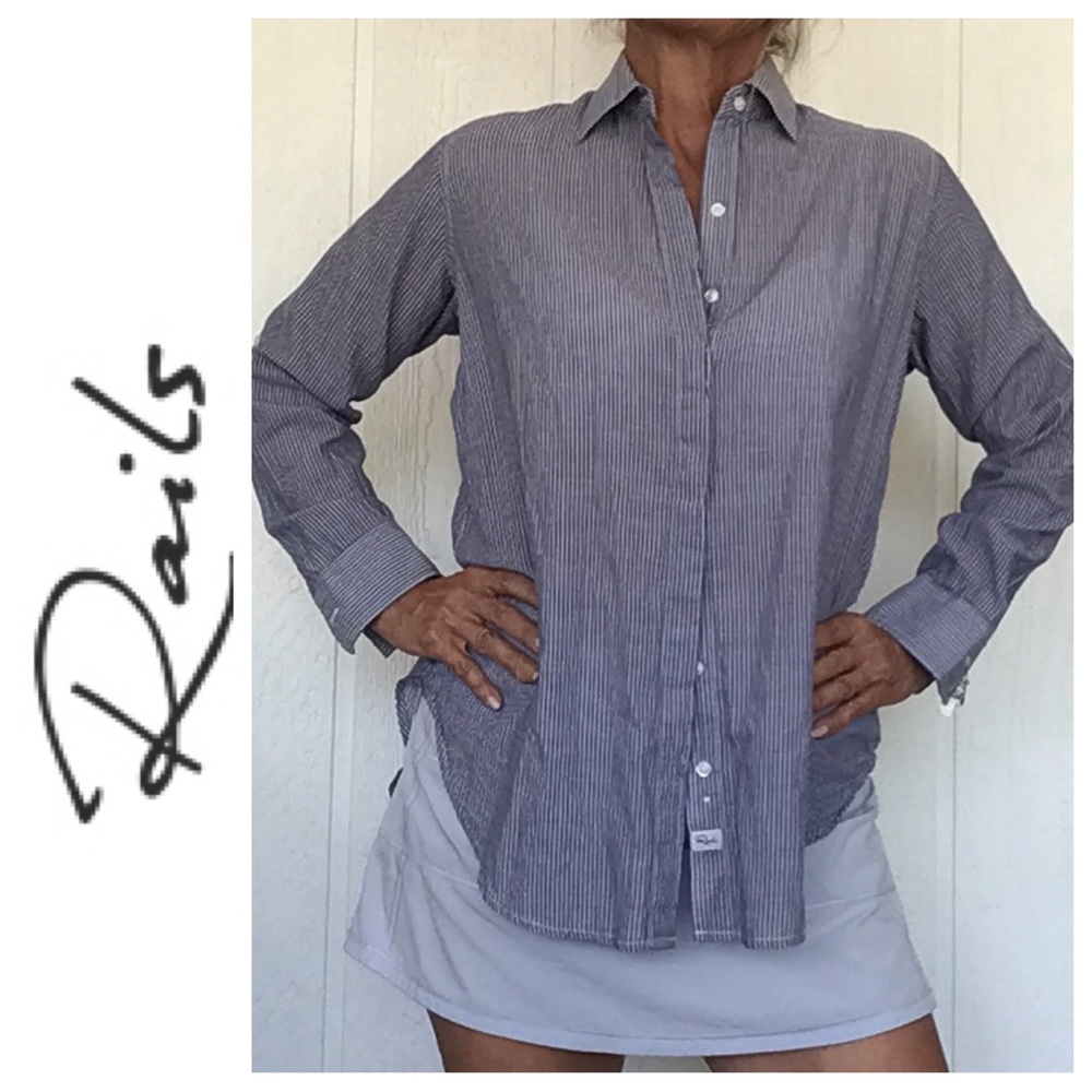 Rails Ella Slate/White Pinstripe Button Up Shirt … - image 2
